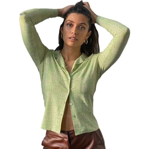 Solid Color Cardigan for Women Y2k Long Sleeve Crop Top Shirt Vintage Harajuku Streetwear Turn-down Collar Ladies Blouses