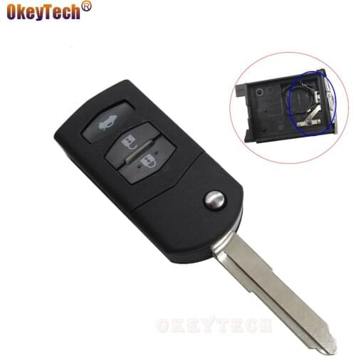 OkeyTech Uncut Blade for Mazda 2 3 5 6 RX8 MX5 cx-7 Flip Folding Remote Car Key Fob Case Replacement Shell with Batter Holder