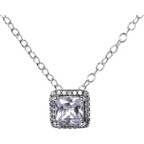 Original 925 Sterling Silver Floating Locket Pandora Necklace With Clear Cubic Zirconia Glass For Women Gift DIY Jewelry