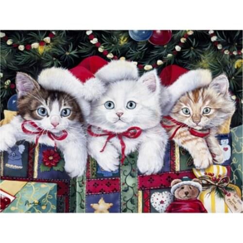 Full Diamond Square/Round Diamond Painting Cartoon Picture Rhinestone Diamond Embroidery Cat Art Christmas Childrens Room Decor