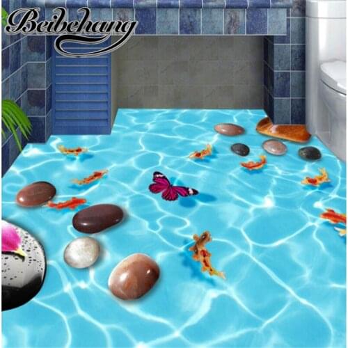 Beibehang custom living room accordance the width of the length of fashion pebbles water tattoo fish tiles floor three-dime