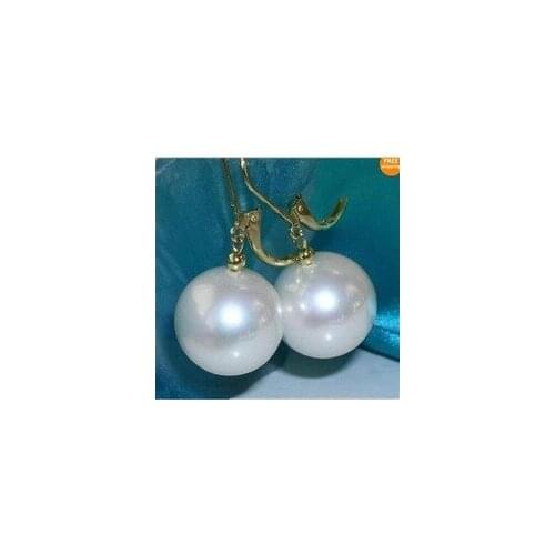 Lovely Fine Nobility 16mm White South Sea SHELL Pearl Earring Solid Marke Leverback wholesale 1[pair] earrings collares kolye