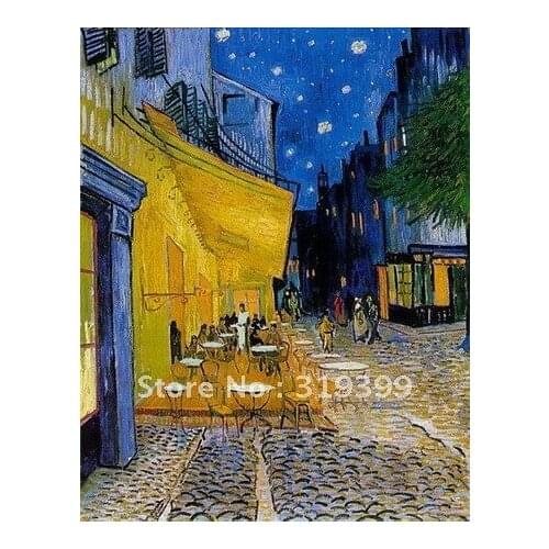 Linen Canvas Oil Painting reproduction,cafe terrace at night by Vincent Van Gogh,Free DHL Shipping,100% handmade,Museum quality