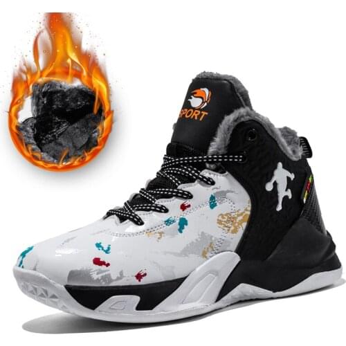 Winter Unisex High Top Basketball Shoes Men Warm Plush Ankle Boots Male Gym Fitness Flats Women Athletic Outdoor Sport Footwear