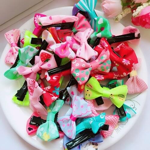 1PC Random Mix Color Mini Bow Barrettes Sweet Girls Solid Dot Stripe Hair Clips Kids Hairpins Hair Accessories for Women Girls