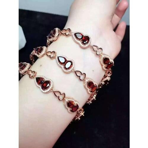 Natural red garnet gem Bracelet Natural gemstone Bracelet 925 silver bracelet Lucky gourd women anniversary gift Jewelery