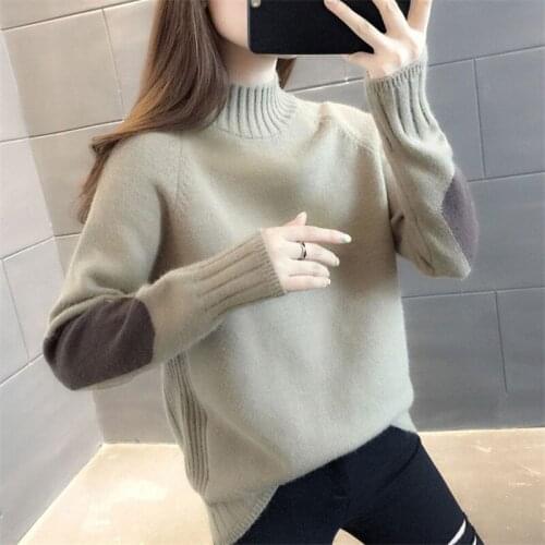 Color block Half Turtleneck Thicken Orange Knit Sweater Women 2021 Korean Pullover Autumn High Elastic Knitwear Bottom Sweaters