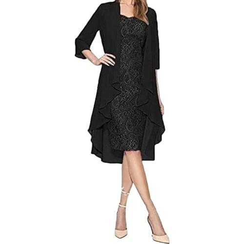 Womens Fashion Dress Two Pieces Charming Solid Color Mother Of The Bride Lace Dresses Summer Elegant Dress Sukienki Damskie #G3