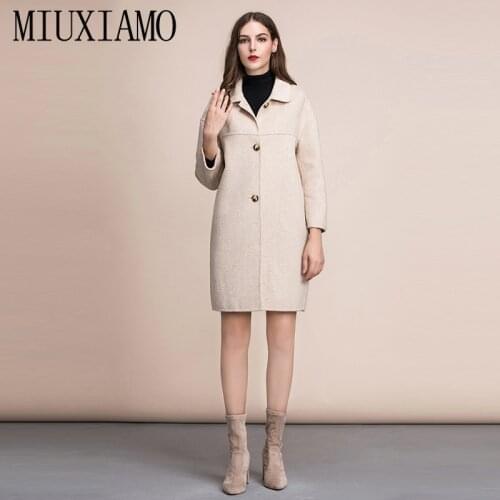 MIUXIMAO TOP QUALITY 2019 fall Winter coat 100% Pure Wool Single Breasted Over Coat Women Long Coat vestidos with Pocket