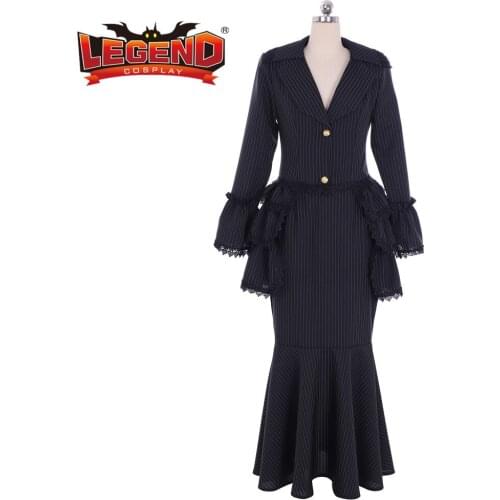 Cosplay legend Victorian Gothic Strips Ball Gown Dress Civil War Women Black Bustle Gown Costume WH001