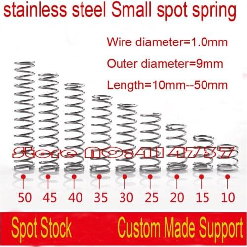 1*9*10mm--50mm OD=9mm 1.0mm wire stainless steel Small spot spring micro spring compression spring pressure spring OD=9mm