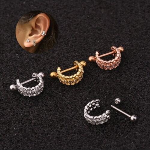 1 PCS High Quality Stainless Steel Bar C Circle Ear Stud Cuff Earrings Cute Zircon Rose Gold Color Ear Bone Clip Jewelry