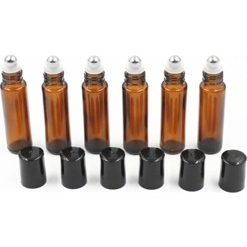 10ml Empty Roll on Amber Glass Bottles [STAINLESS STEEL ROLLER] Refillable Amber Roll On for Aromatherapy,Fragrance Essentia