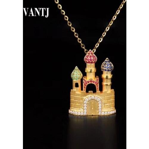 100%14k Gold Natural Emerald Castle Pendant SterlingReal AU585 Necklace Ruby Fine Jewelry For Women Lady Party Wedding Gift Box
