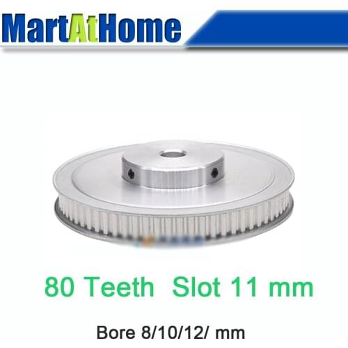 Aluminum Timing Pulley XL80 80T 80-Teeth Slot Width 11mm BF-type Boss 50mm Bore 8~12mm for 3D Printer