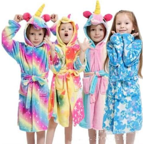 New Autumn Unicorn Hooded Children Bathrobe Winter Baby Cartoon Bath Robe Animal For Boys Girls Pyjama Nightgown Kids Sleepwear