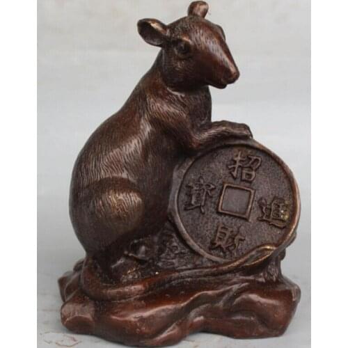 Bi001766 7" lucky Chinese Bronze Wealth Money Mouse Mice Of 12 Animal earthnut Sculpture