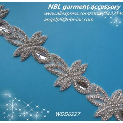 Crystal bridal rhinestone beaded applique trim for wedding evening dress DIY iron on WDD0227