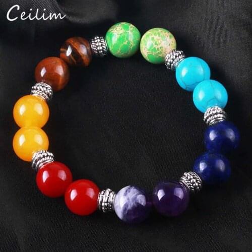 7 Chakra Bracelet Natural Stone Stretchy 12mm Bead Healing Balance Yoga Bracelets Women Men 2019 Buddha Prayer Jewelry