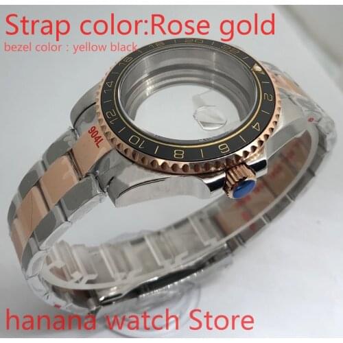 Transparent cover 904L stainless steel rose gold strap bracelet with 40mm sapphire glass ETA NH36 MH35 case,bezel black yellow