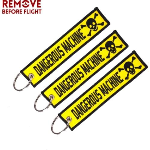 3PC Danger Skull Keychain OEM Embroidery Machine Warning Tag Key Ring llavero Gifts Motorcycles and Cars Safty Key Tags