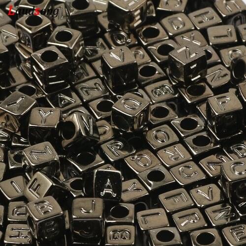 Gun Black Color Mixed Letter Acrylic Beads 6x6mm Square Loose Alphabet Beads For Jewelry Making Handmade Diy Bracelet Necklace