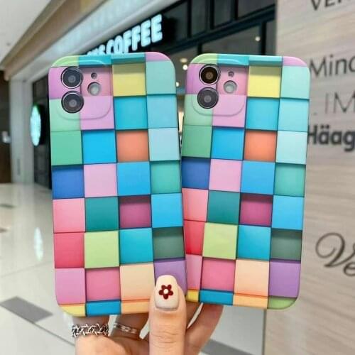 Cartoon Cute Lattice Frosted Phone Case for iPhone 11 12 Pro Max XS Max X XR 7 8 Plus Colorful Shockproof Soft Silicone Case