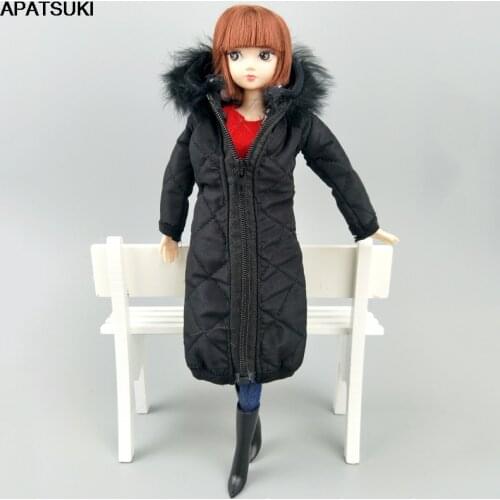 Black Winter Wear Long Coat for Barbie Doll Outfits Clothes Dress Parka For 1/6 BJD Doll Jacket 1:6 Dolls Accessories Kids Toy