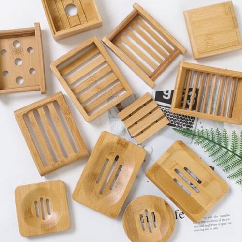 Wooden Natural Bamboo Soap Dishes Drain Soap Holder Tray Storage Soap Rack Plate Soap Box Container Portable Bathroom Storage