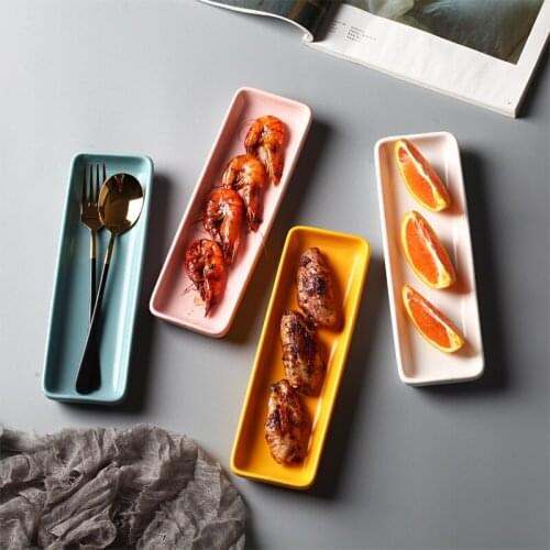 Long Plate Home Ceramic Plate Nordic Plate Western Plate Rectangular Flat Plate Black Snack Plate Snack Cutlery
