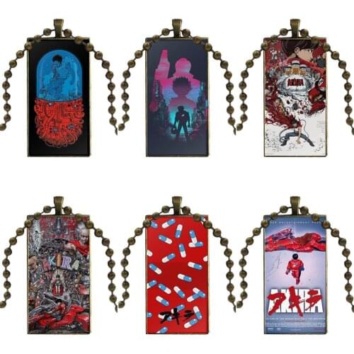 For Child Japanese Anime Akira 1988 Film Bronze Color Glass Cabochon With Rectangle Shaped Pendant Choker Necklace