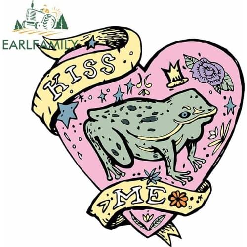EARLFAMILY 13cm x 12cm Funny Car Sticker for Princess Frog Kiss Me Graphics Car Styling Vinyl Decal Anime Car Accessories