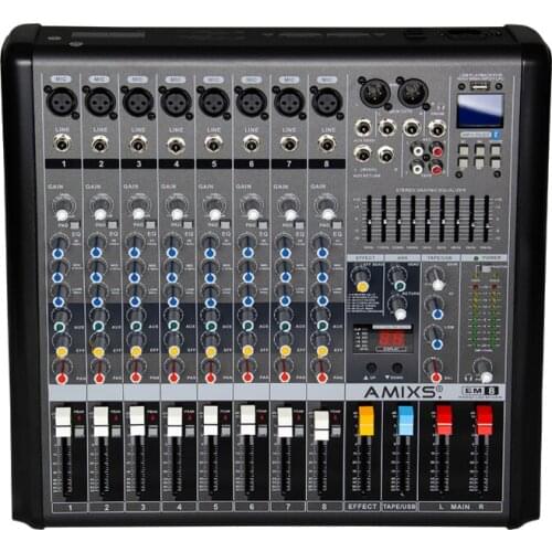 Bluetooth Portable Audio Mixer w/USB DJ Sound Mixing Console MP3 Jack 8 Channel Karaoke 48V Amplifier Karaoke KTV Match Party