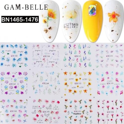 GAM-BELLE Colorful Flower Unicorn Pattern Nail Art Sticker Simple Summer DIY Water Transfer Slider Decals Manicure Sticker