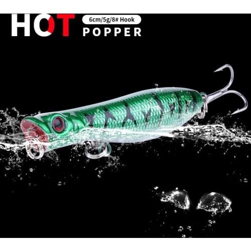 HENGJIA 1pcs Diving Hard Lures Baits Popper Fishing Lure Bait 6CM 5G 8# hooks top water Pesca fishing tackles