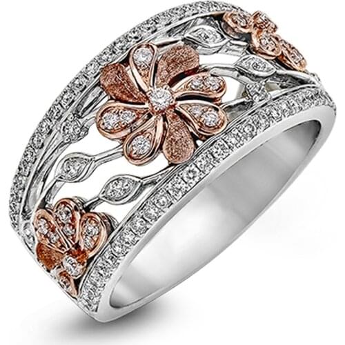 Huitan Gorgeous Hollow Flower Deign Women Ring Wedding Dancing Party Delicate Rings Micro Paved Shine CZ Stone Trendy Jewelry