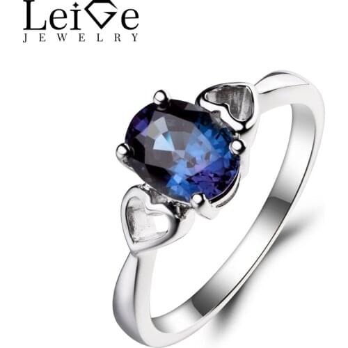 Leige Jewelry Lab Alexandrite Ring Engagement Ring Oval Cut Color Change Gemstone June Birthstone 925 Sterling Silver Ring Gifts