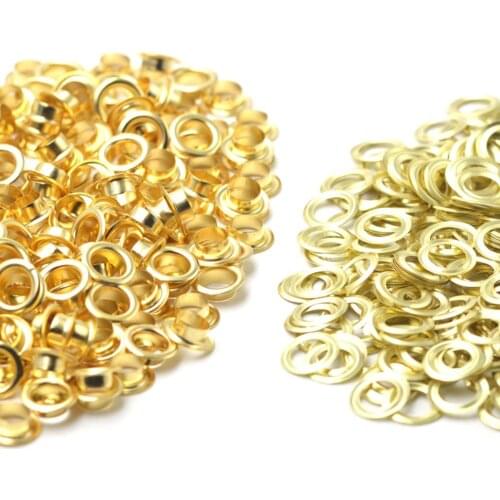 KALASO 100sets 6mm Pure Brass Material Gold Grommet Eyelet With Washer Fit Leather Craft Shoes Belt Cap Bag Diy Supplies