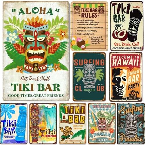 30 *20cm Painting Tiki Bar&Rules Tin Plaque For Pub Music Bar Club Decoration Home Decor Vintage Metal Plate Sign Wall Poster