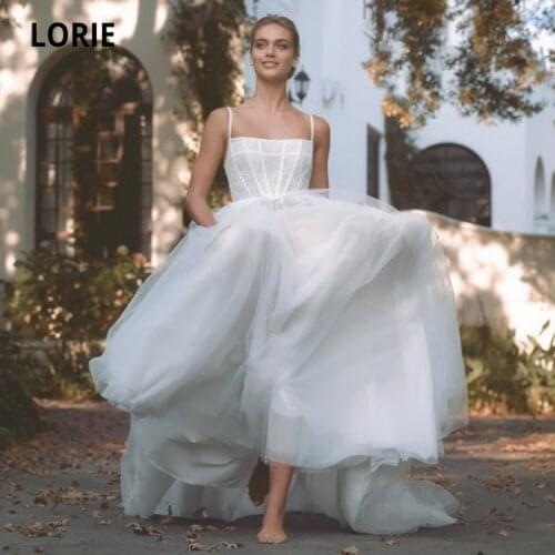 LORIE Vintage Wedding Dresses Polka Dot Tulle Princess Wedding Gown Spaghetti Strap Backless Beach Boho Bridal Dress 2021