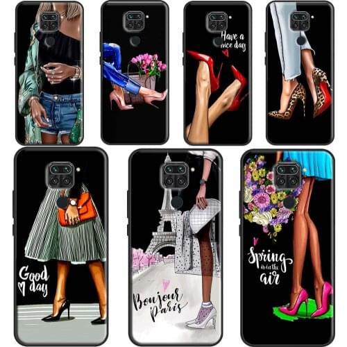 Fashion High heels Girl Flower Case For Xiaomi Redmi Note 10 Pro 9S 8T Note 8 Pro Note 9 Pro K40 7 8 9 A 9C 9T Back Cover