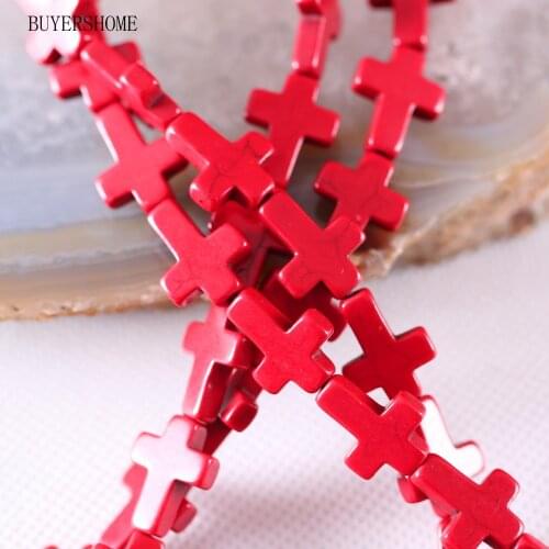 Fashion Natural Stone 12x16MM Orange Howlite Cross Loose Beads String 15.5inches P469