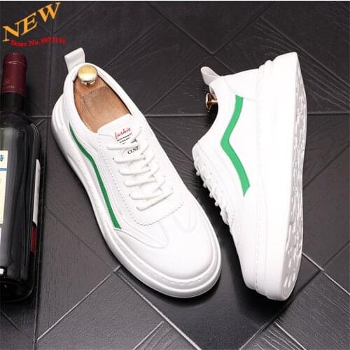 New Arrival WHITE Leather Men Casual Shoes Hip Hop Sneakers Flat Platform Shoes Loafers Chaussure Homme