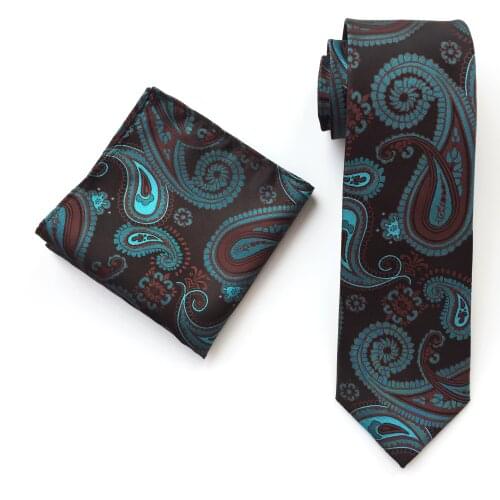 Mens Necktie Set Classic Paisley Pattern Necktie with Big Size Pocket Square