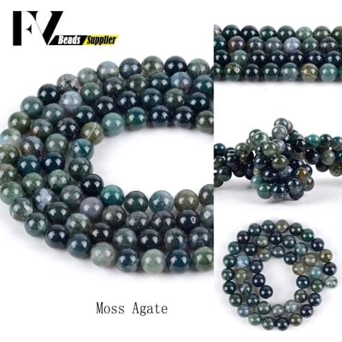 Natural Stone Moss Grass Agates Beads Round Green Loose Spacer Beads For Jewelry Making Diy Bracelet Charms 4 6 8 10 12mm 15"