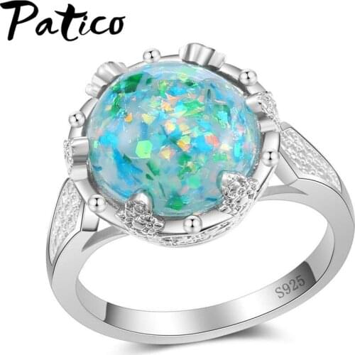 Natural Oval Opal Colorful Stone Rings For Women 925 Sterling Silver Cute/Romantic Claw Carving Finger Jewelry