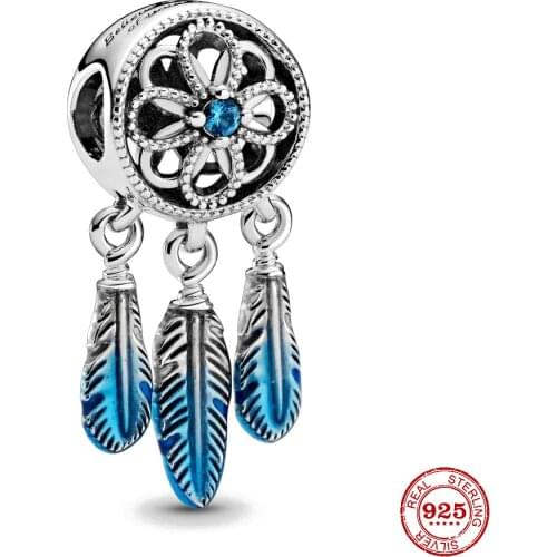 2021 Newst Dangle Blue Dreamcatcher Charm Pendant Beads fit Original Pandora Charms Silver 925 Bracelet DIY Women Jewelry Making