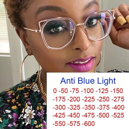 Transparent Cat Eye Myopia Glasses Women Luxury Brand TR90 Fashion Eyeglasses Frame Computer Glasses Anti Blue Light 0 to -6.0