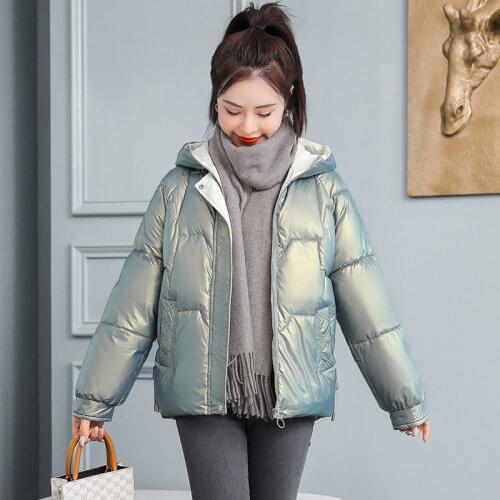 Hooded Glossy Parka Women 2020 Winter Female Jacket Coats Plus Size Thick Cotton Padded Short Coat Solid Casual Womens Outwear