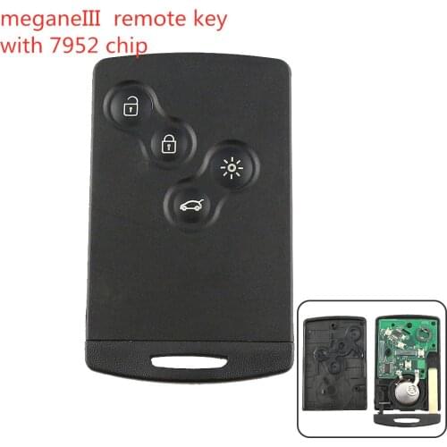 RIOOAK New 2pcs 4 button key card keyless smart remote 433mhz PCF7952 chip for renault Megane III Scenic Fluence 2008-2016